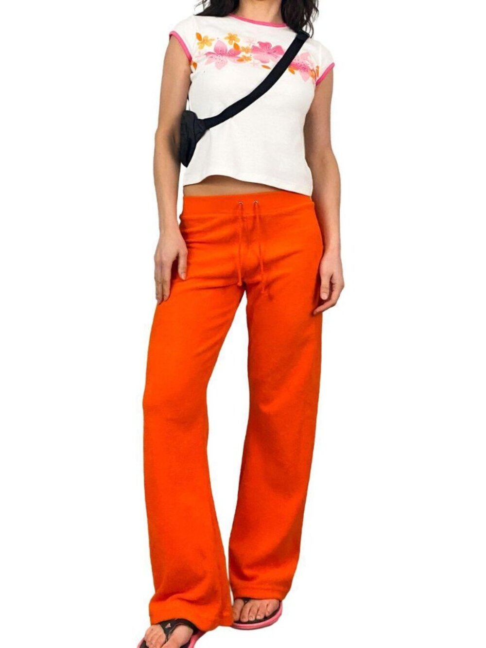 y2k sporty orange terrycloth flare track pants